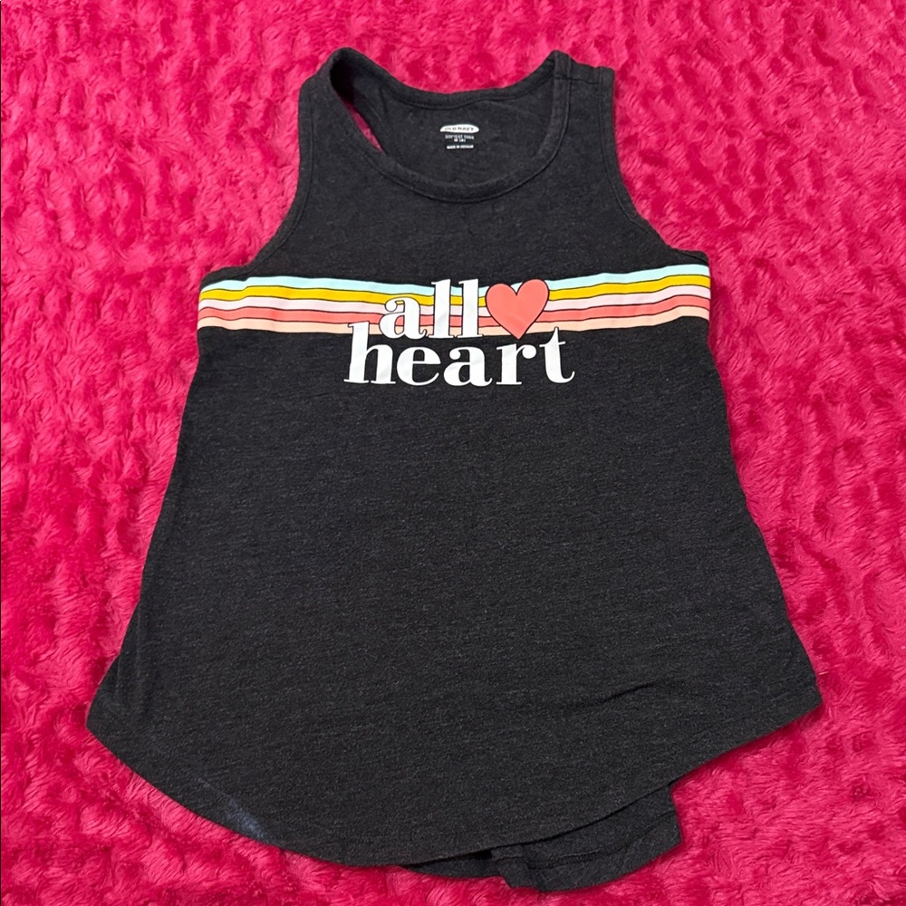 Old Navy Black Tank with Rainbow Stripe and Heart Graphic